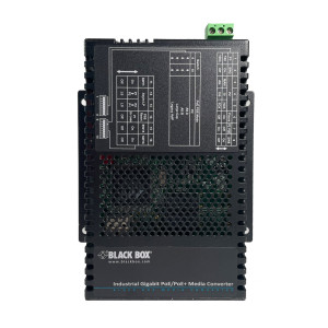 Black Box LGC5310A Gigabit Ethernet Industrial PoE+ Media Converter, 10/100/1000-Mbps Copper to 1000-Mbps SFP Fiber, Extreme Temperature